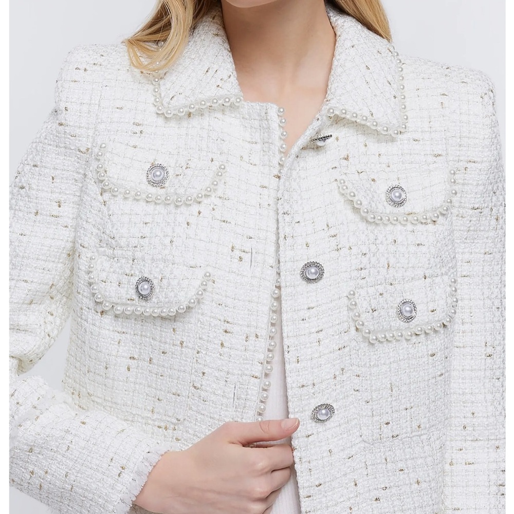 Faux Pearl Crop Boucle Jacket